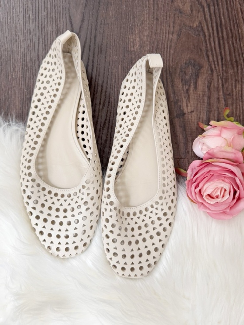 H&M Cream Laser-Cut Slip-On Ballet Flats